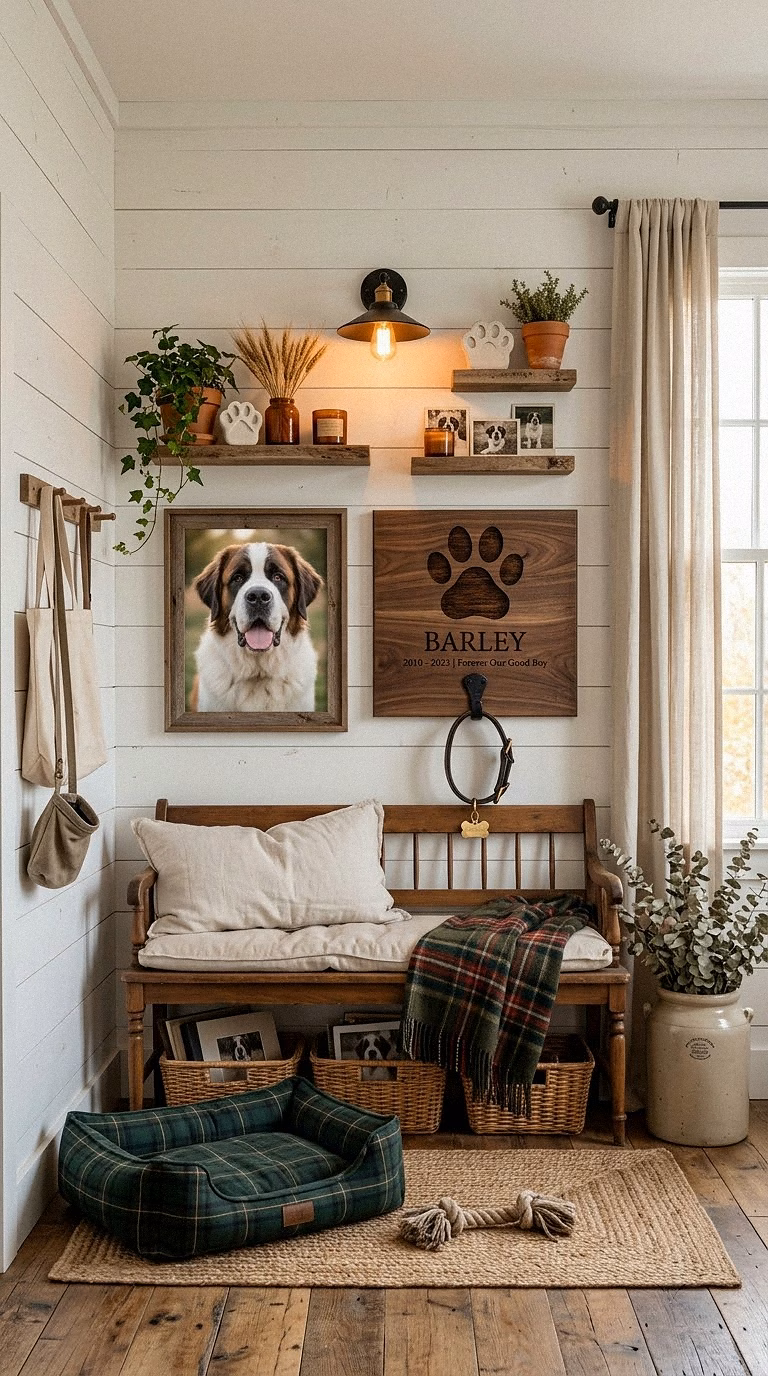 7. Rustic Walnut Plaque With a Burned Paw Print and Collar Hook