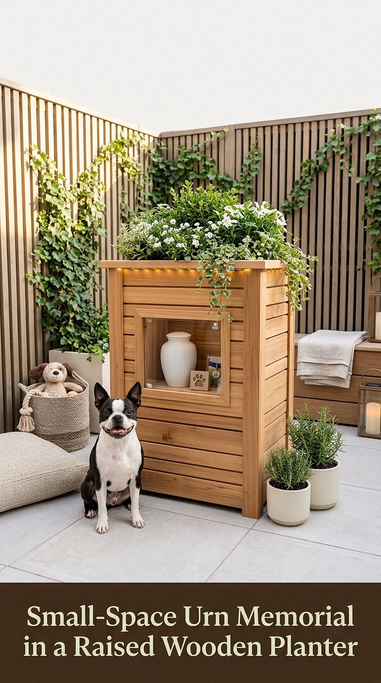 7. Small-Space Urn Memorial in a Raised Wooden Planter