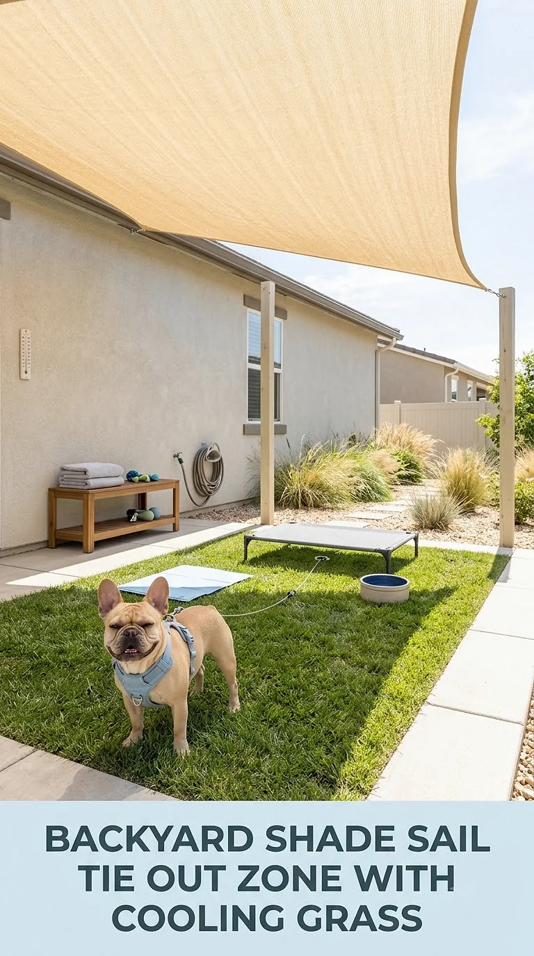 Backyard Shade Sail Tie Out Zone With Cooling Grass