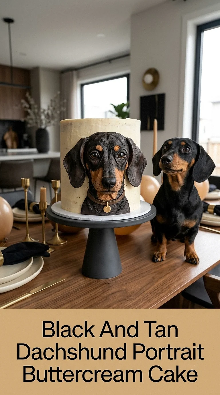 Black And Tan Dachshund Portrait Buttercream Cake