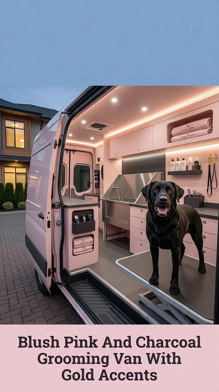 Blush Pink And Charcoal Grooming Van With Gold Accents