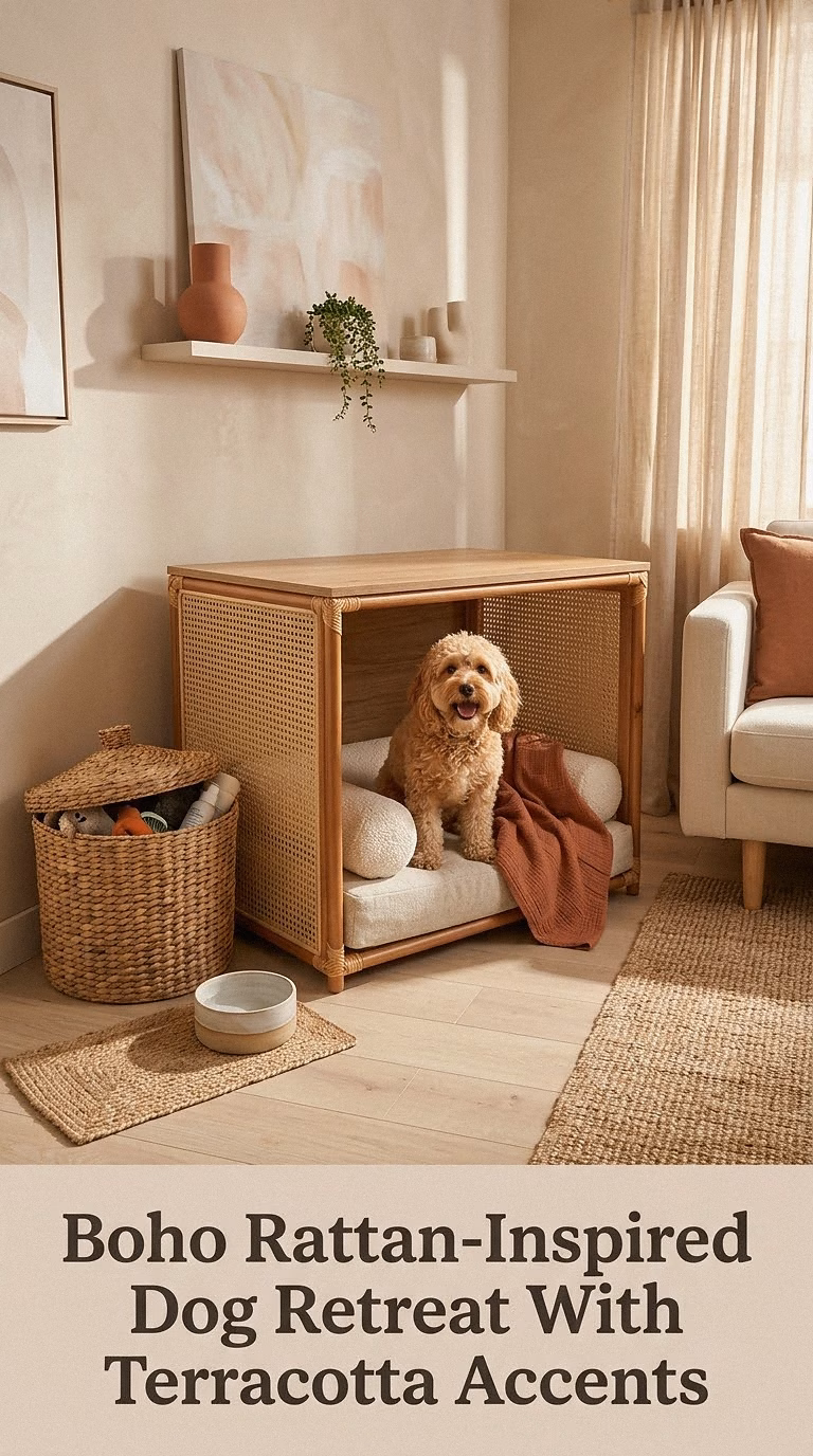 Boho Rattan-Inspired Dog Retreat With Terracotta Accents