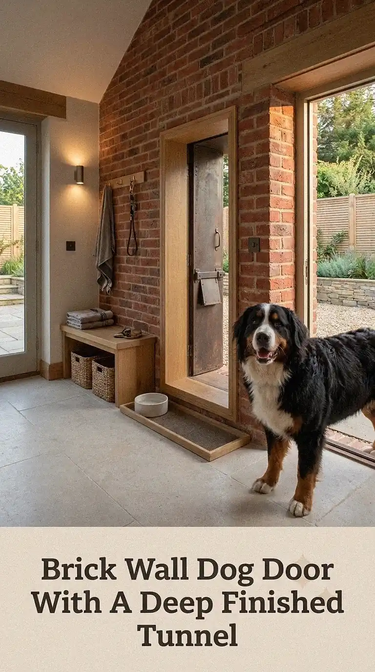 Brick Wall Dog Door With A Deep Finished Tunnel