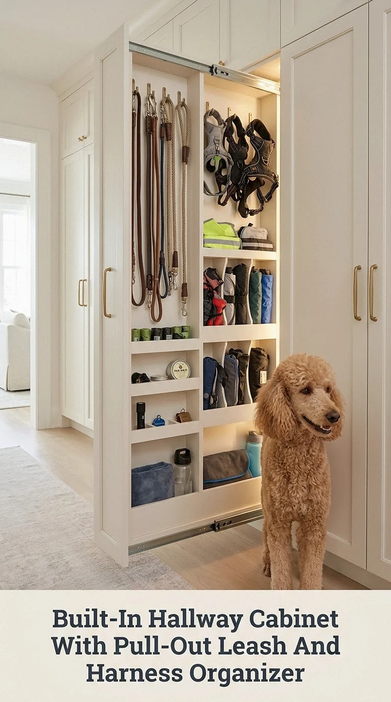 Built-In Hallway Cabinet With Pull-Out Leash And Harness Organizer