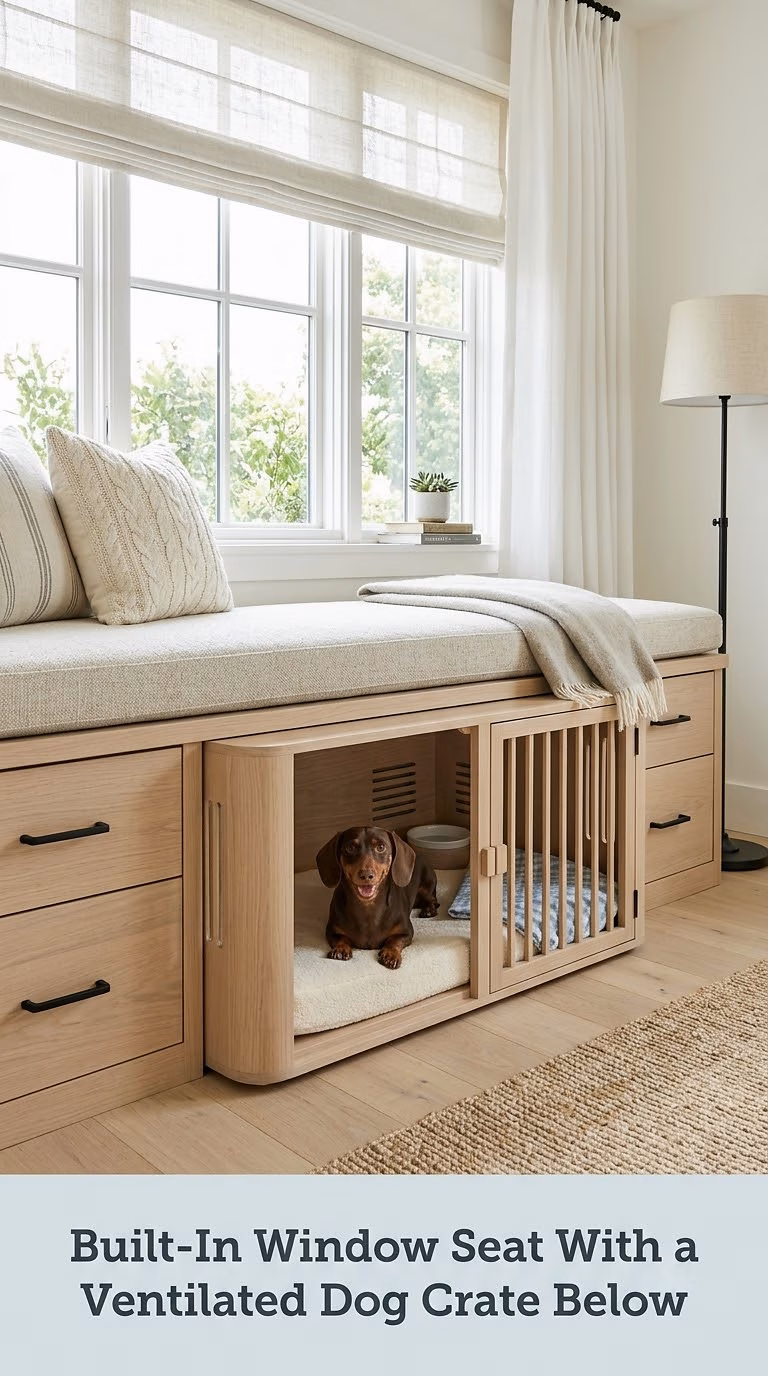 Built-In Window Seat With a Ventilated Dog Crate Below