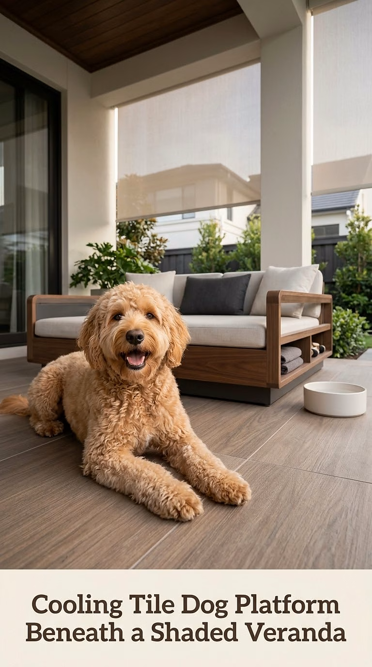 Cooling Tile Dog Platform Beneath a Shaded Veranda