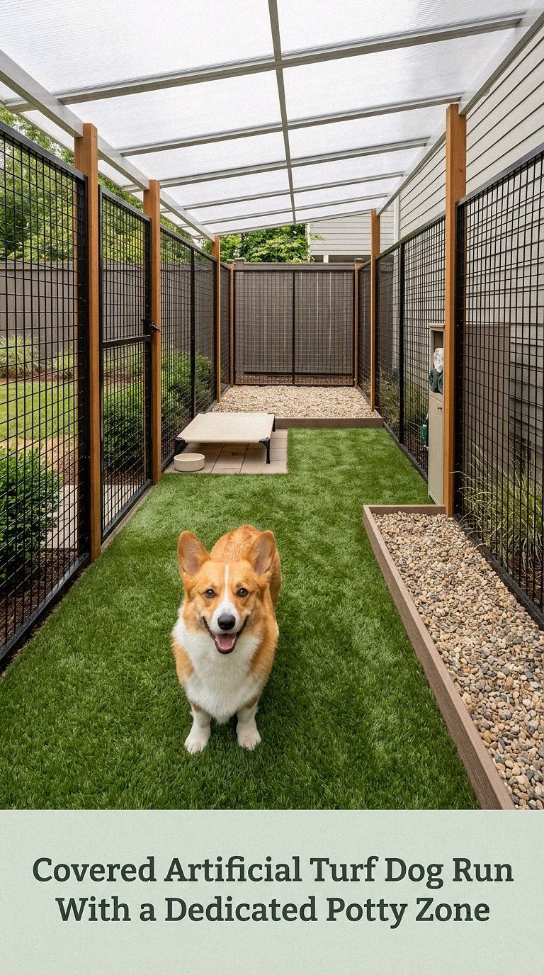 Covered Artificial Turf Dog Run With a Dedicated Potty Zone