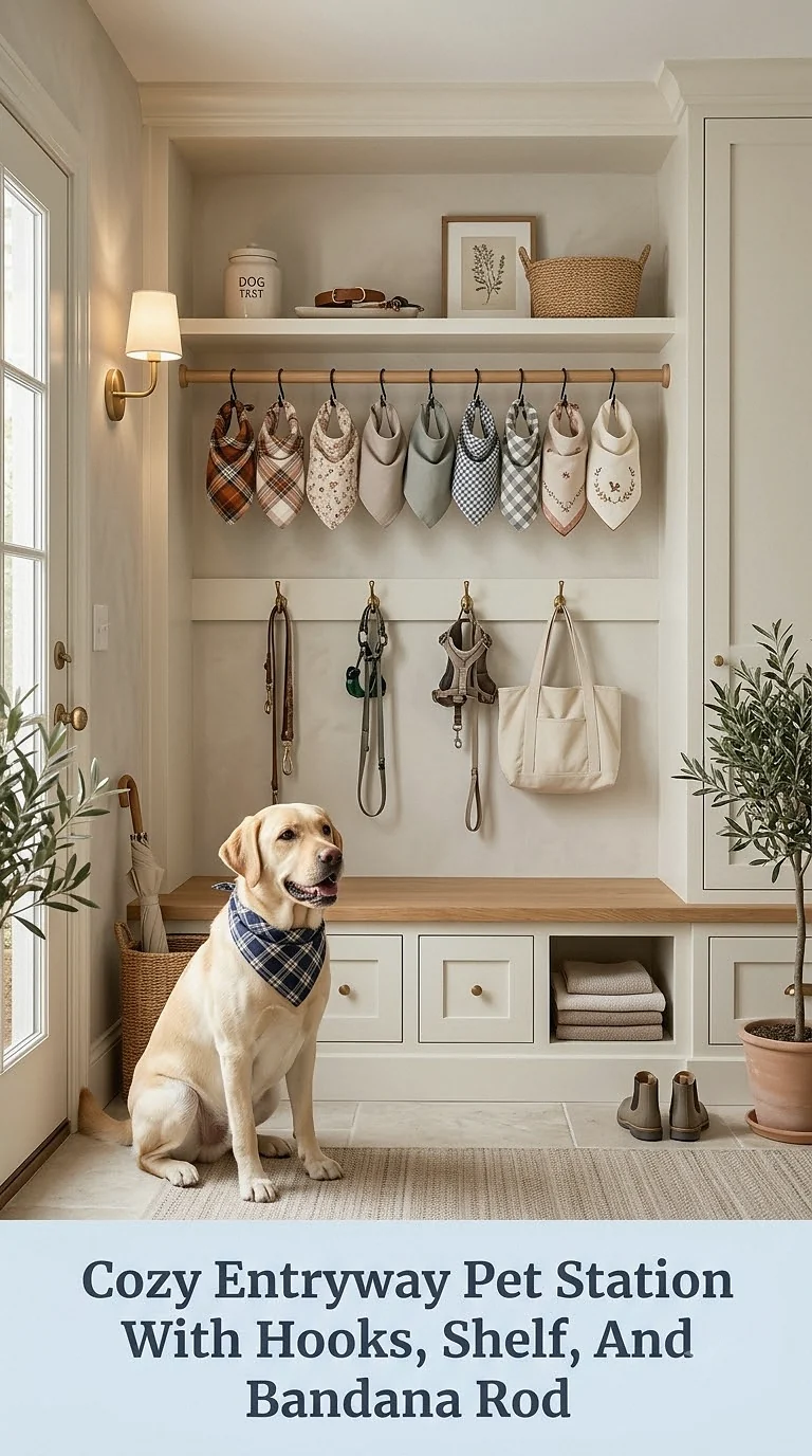 Cozy Entryway Pet Station With Hooks, Shelf, And Bandana Rod