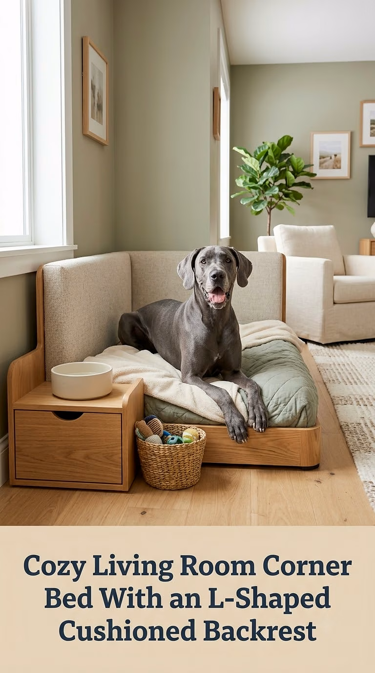 Cozy Living Room Corner Bed With an L-Shaped Cushioned Backrest