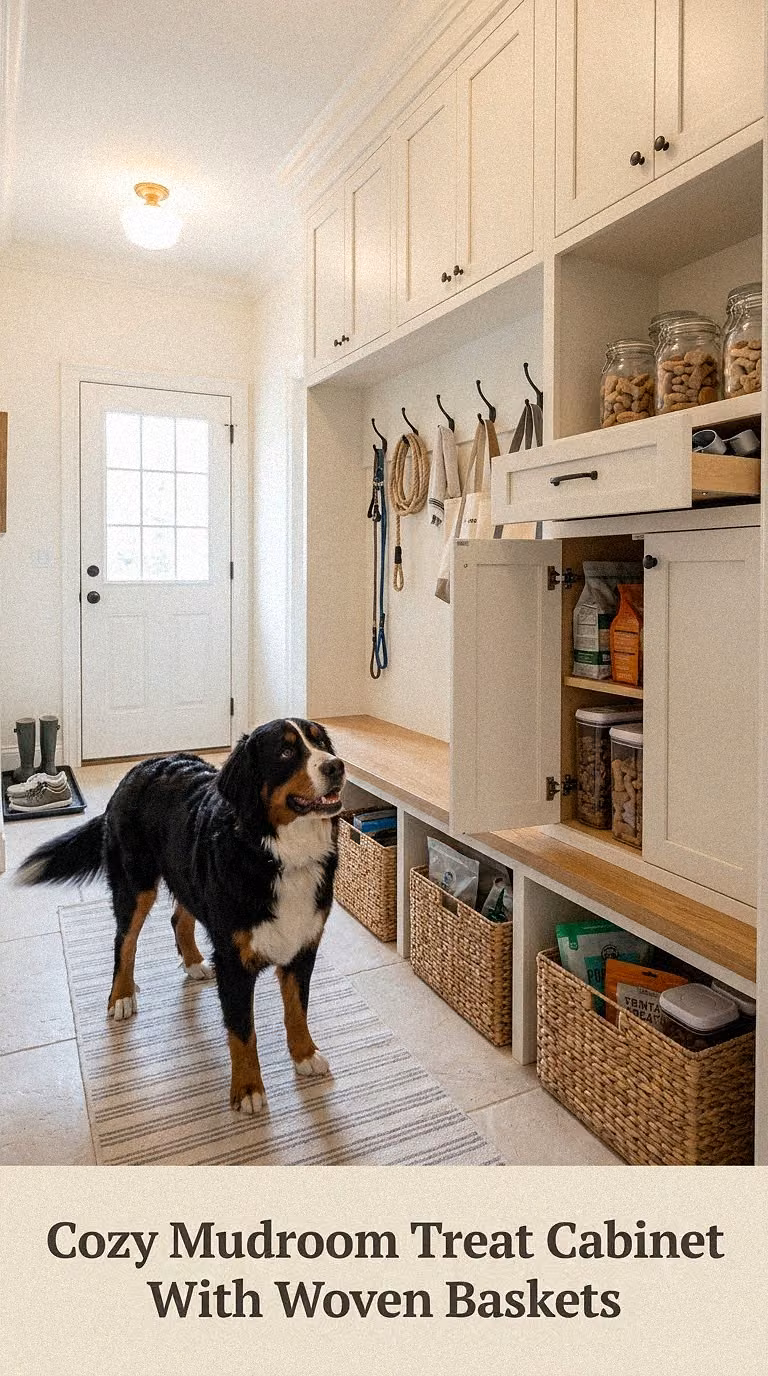 Cozy Mudroom Treat Cabinet With Woven Baskets