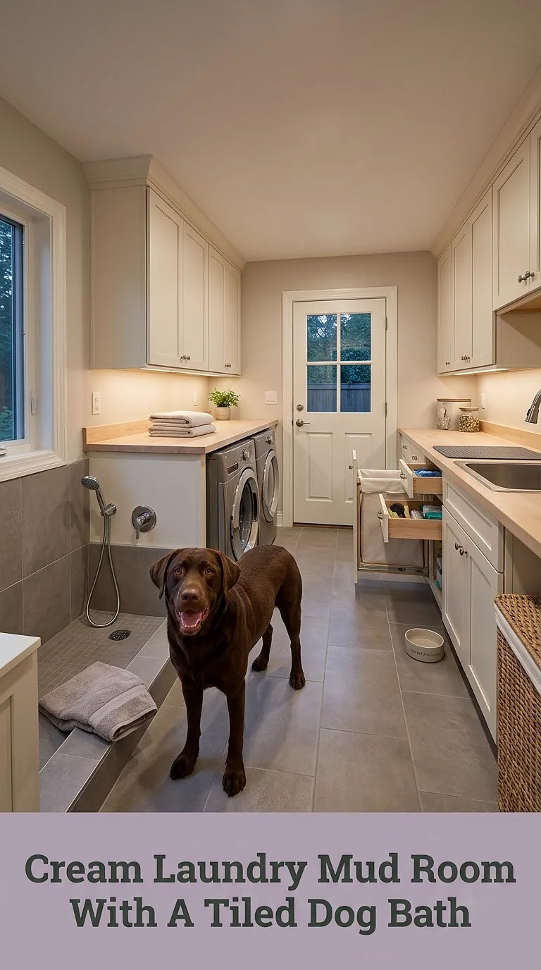 Cream Laundry Mud Room With A Tiled Dog Bath