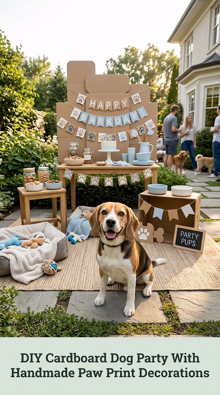 DIY Cardboard Dog Party With Handmade Paw Print Decorations