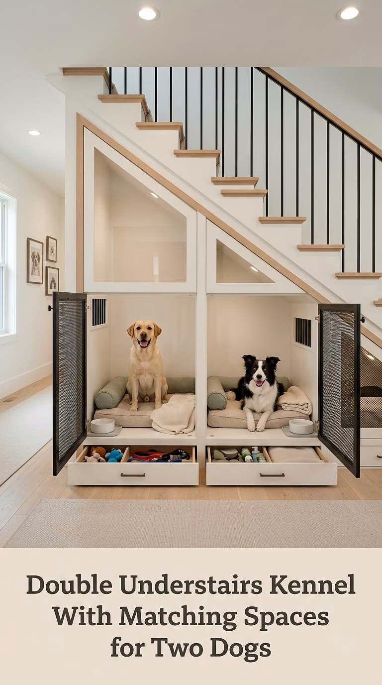 Double Understairs Kennel With Matching Spaces for Two Dogs