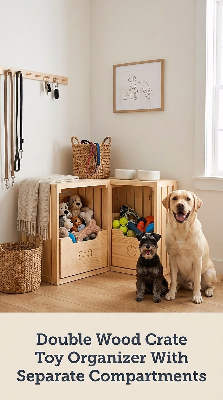 Double Wood Crate Toy Organizer With Separate Compartments