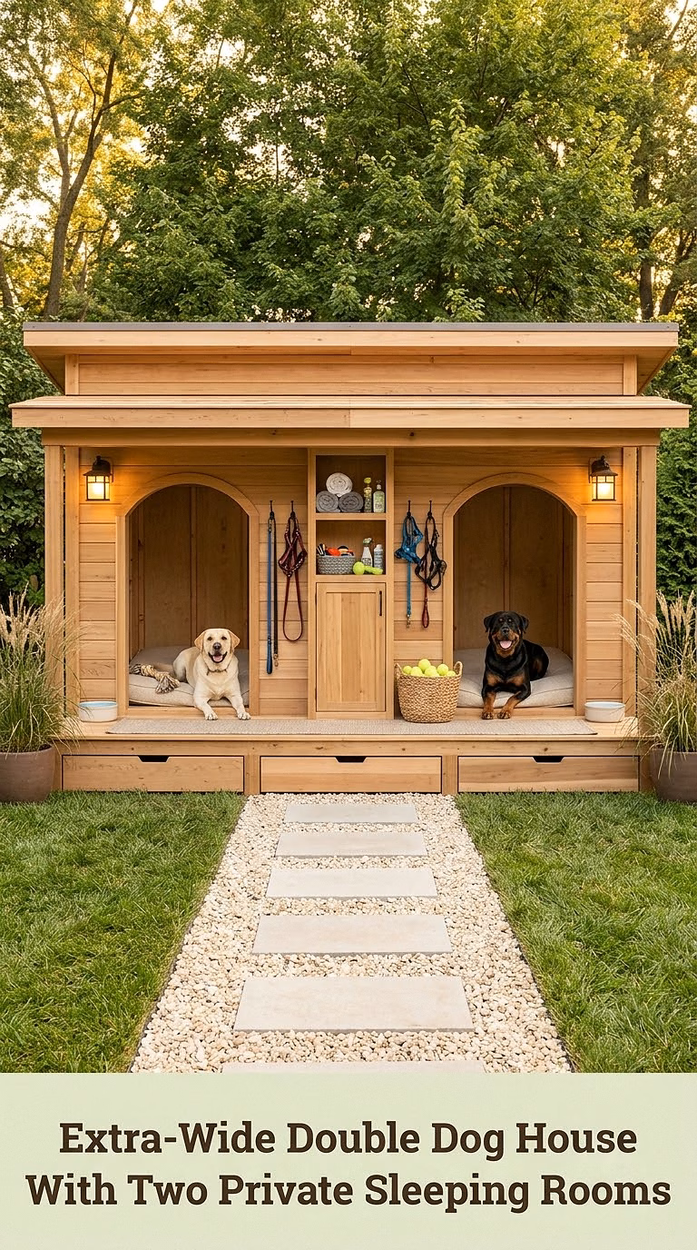 7. Extra-Wide Double Dog House With Two Private Sleeping Rooms