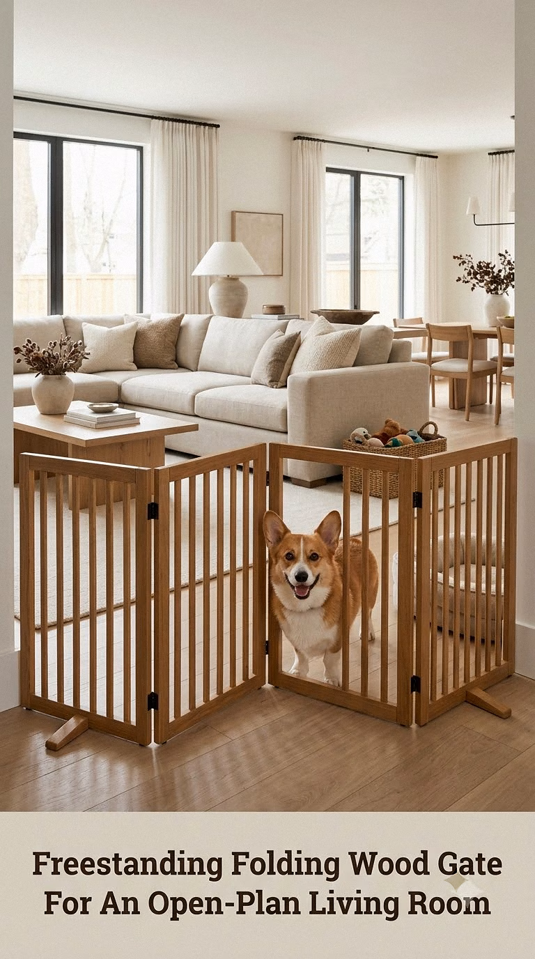 Freestanding Folding Wood Gate For An Open-Plan Living Room