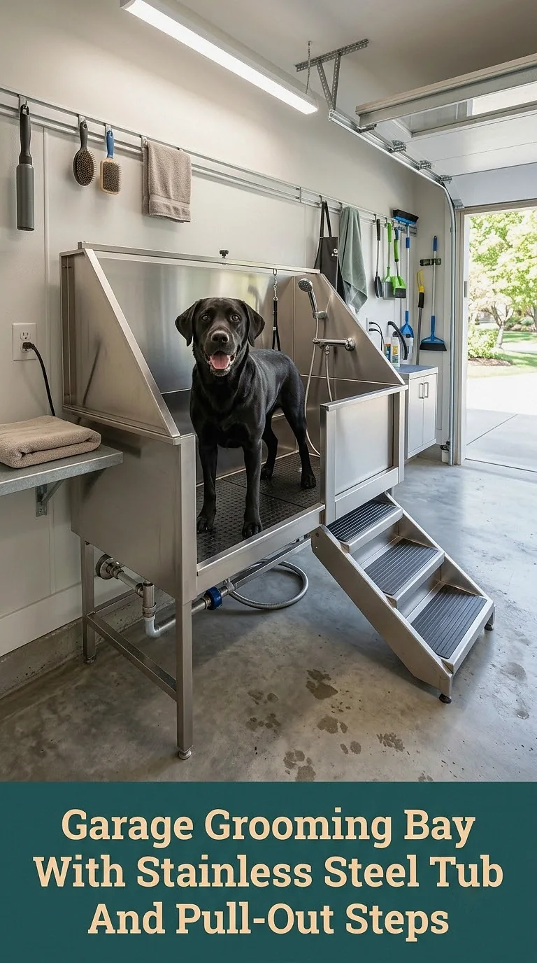 Garage Grooming Bay With Stainless Steel Tub And Pull-Out Steps