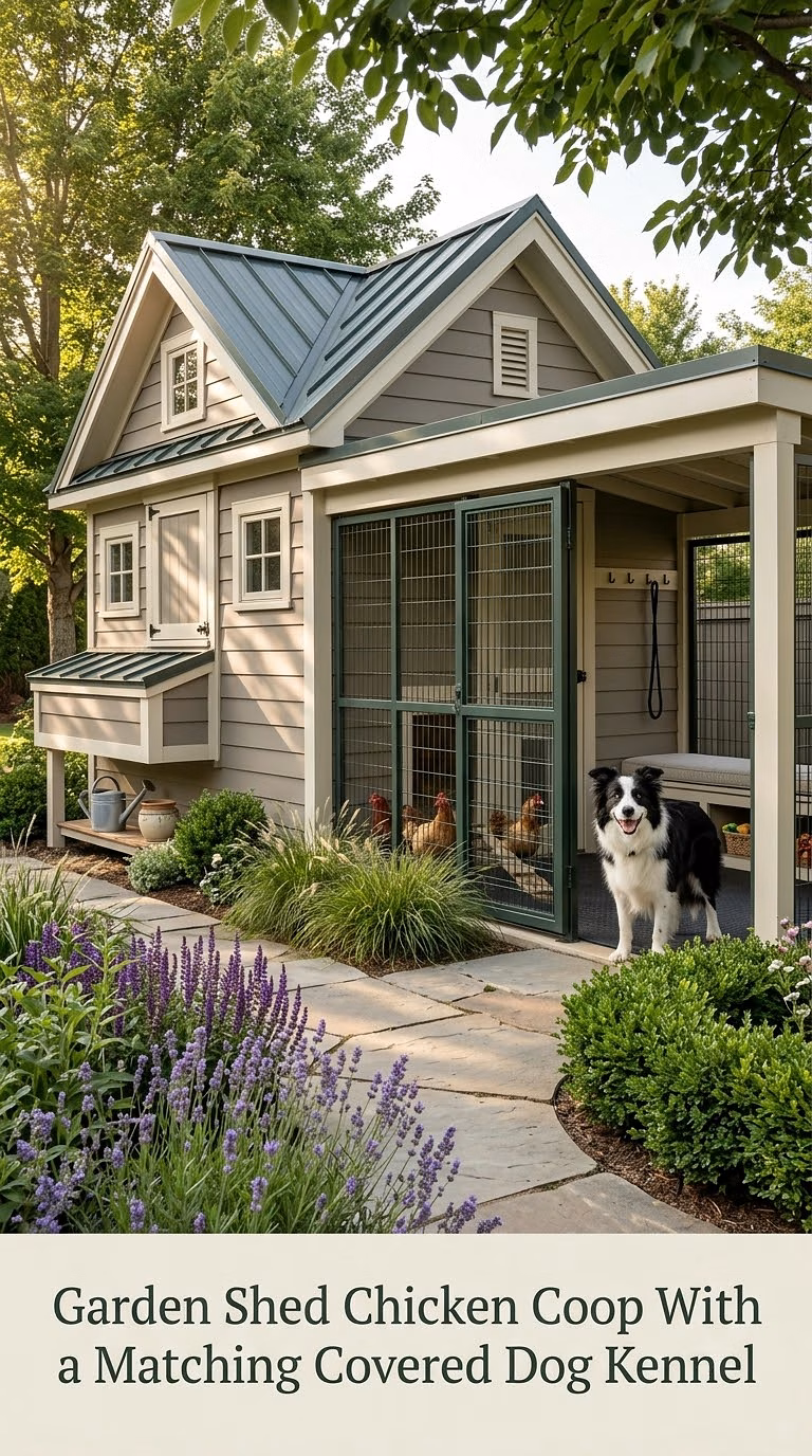 Garden Shed Chicken Coop With a Matching Covered Dog Kennel