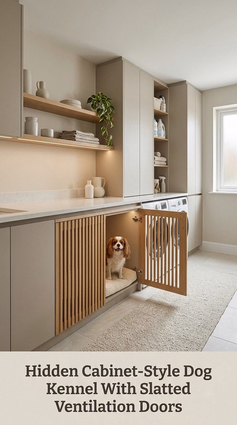 Hidden Cabinet-Style Dog Kennel With Slatted Ventilation Doors