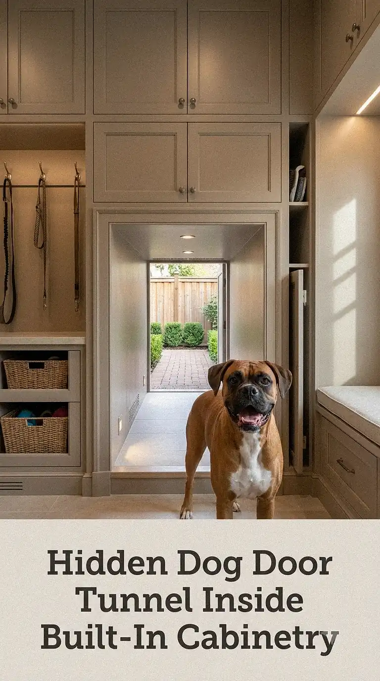 Hidden Dog Door Tunnel Inside Built-In Cabinetry