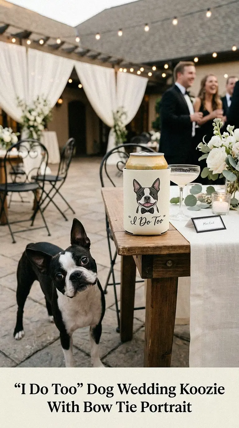 I Do Too” Dog Wedding Koozie With Bow Tie Portrait