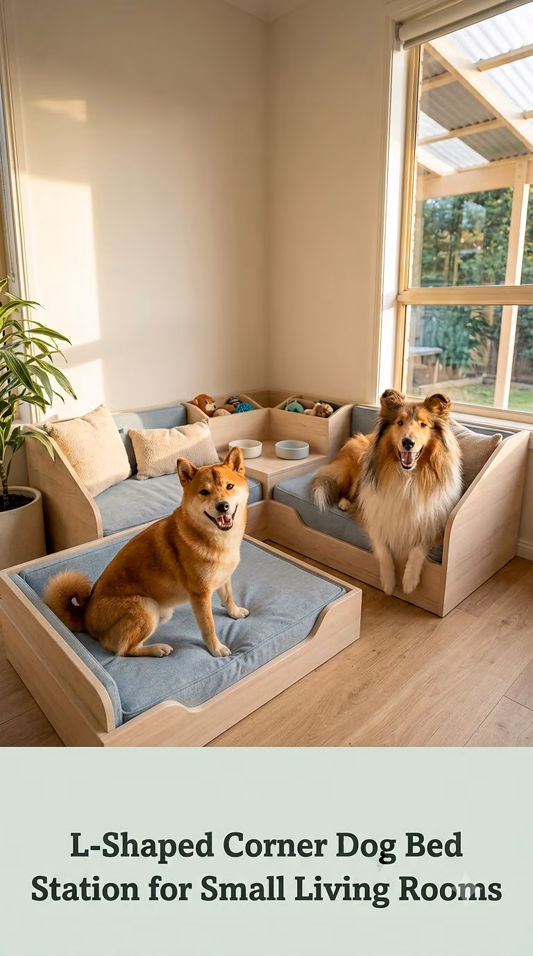 L-Shaped Corner Dog Bed Station for Small Living Rooms