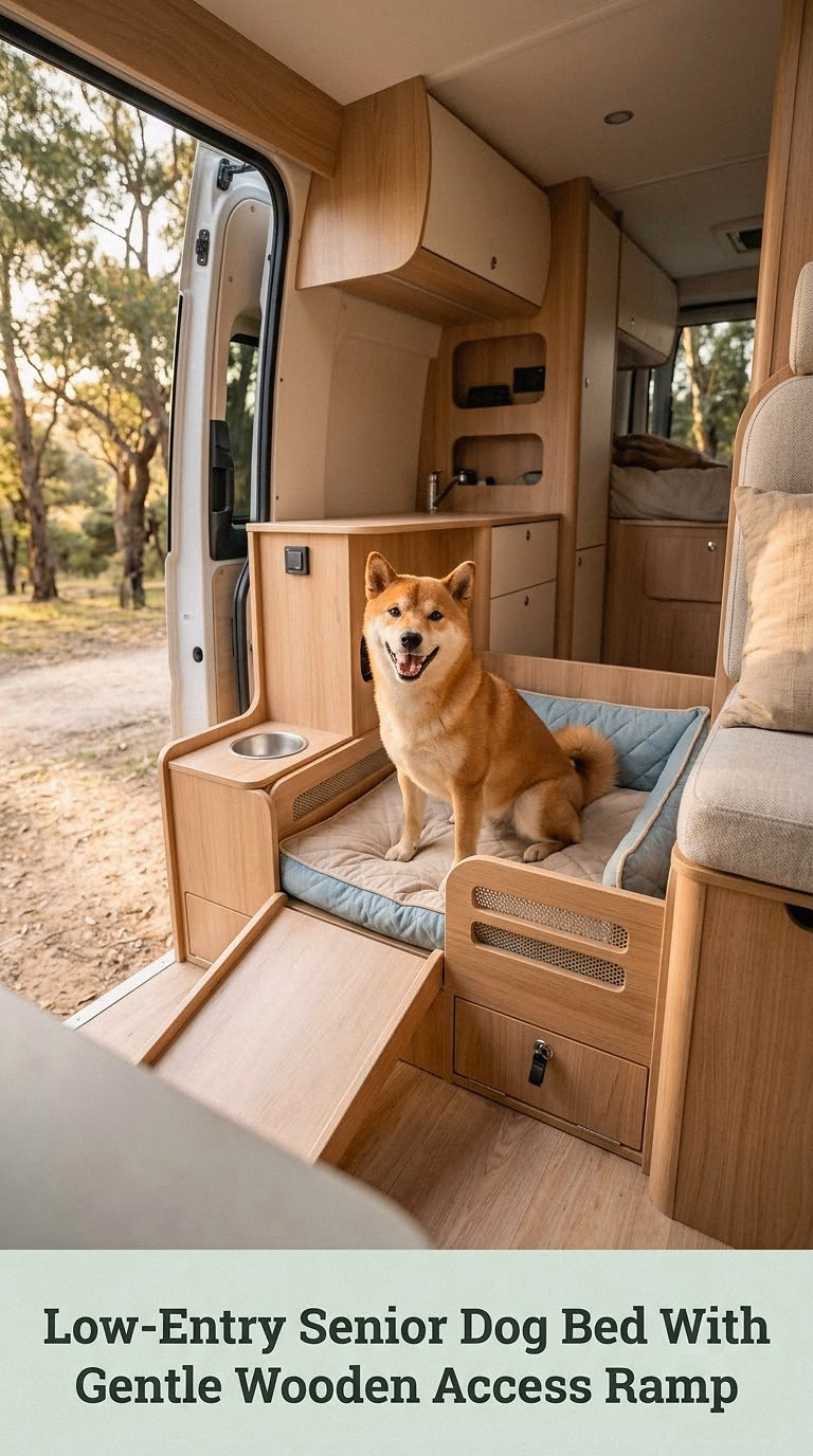 Low-Entry Senior Dog Bed With Gentle Wooden Access Ramp