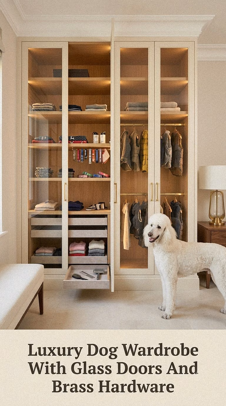 Luxury Dog Wardrobe With Glass Doors And Brass Hardware