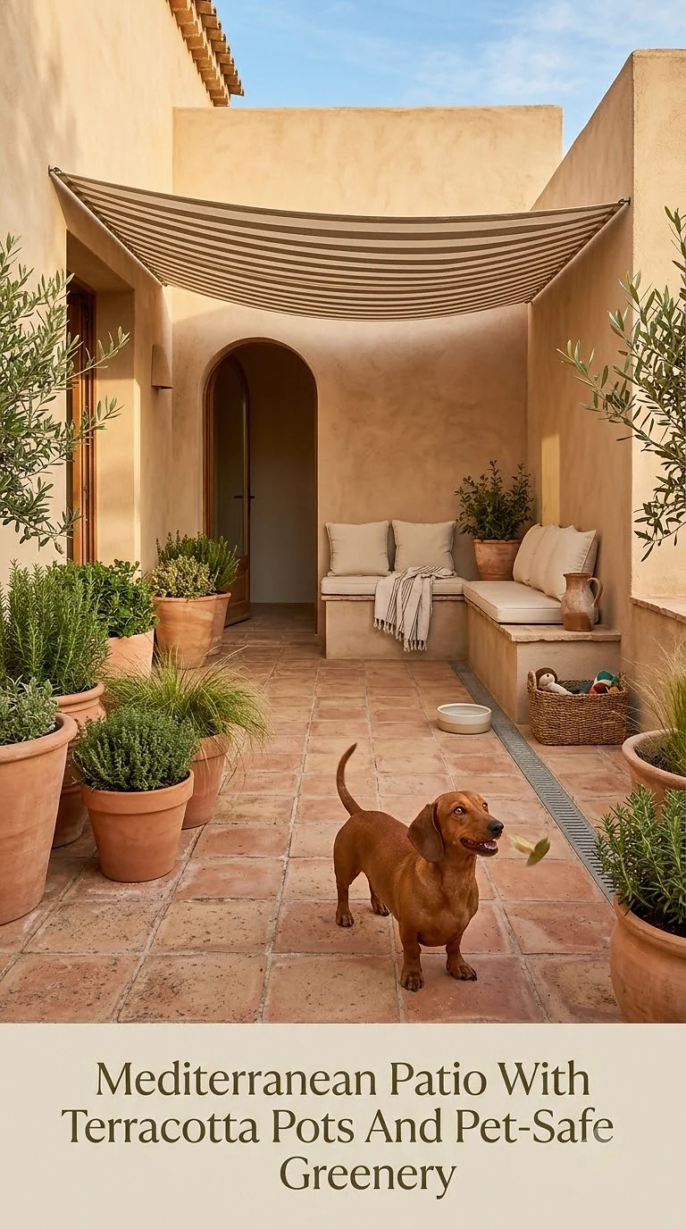 Mediterranean Patio With Terracotta Pots And Pet-Safe Greenery