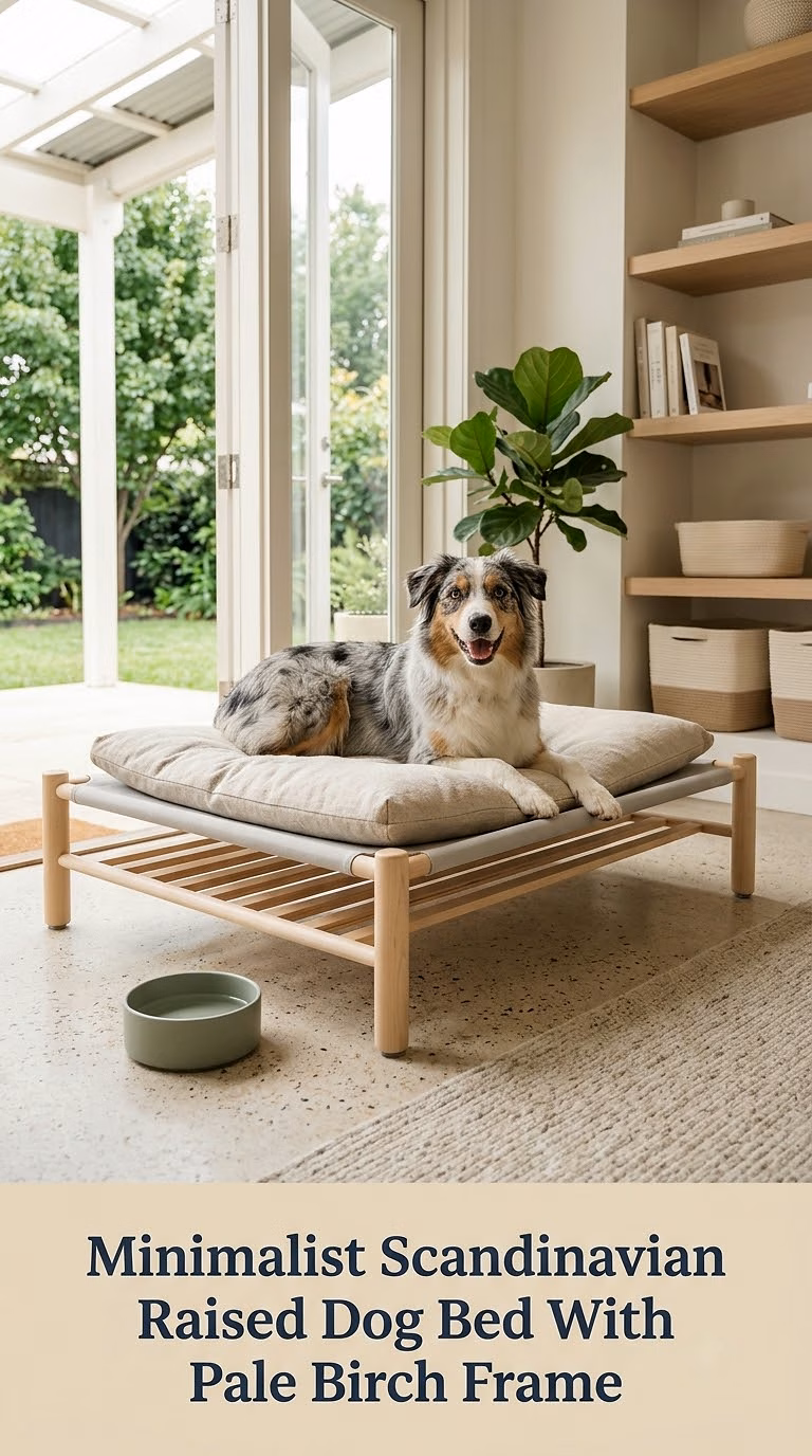 Minimalist Scandinavian Raised Dog Bed With Pale Birch Frame
