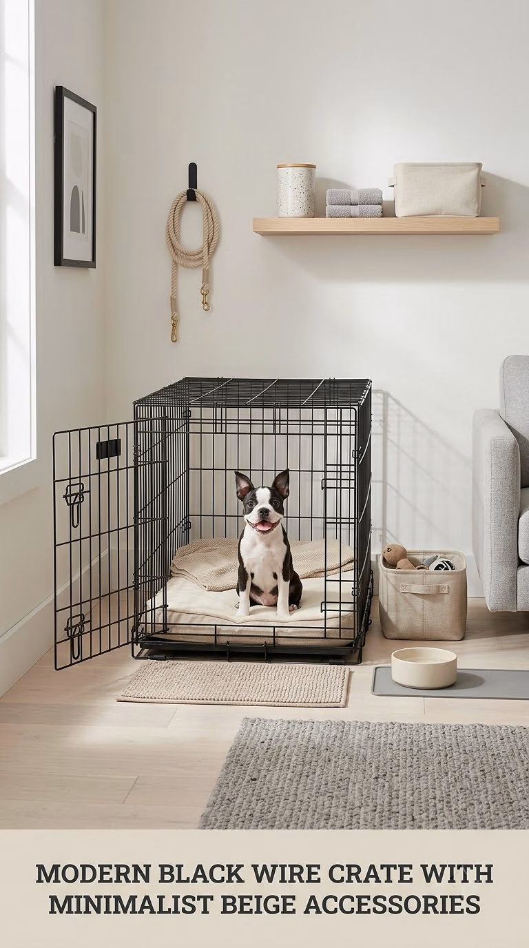 Modern Black Wire Crate With Minimalist Beige Accessories