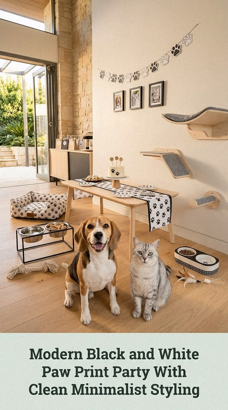 Modern Black and White Paw Print Party With Clean Minimalist Styling