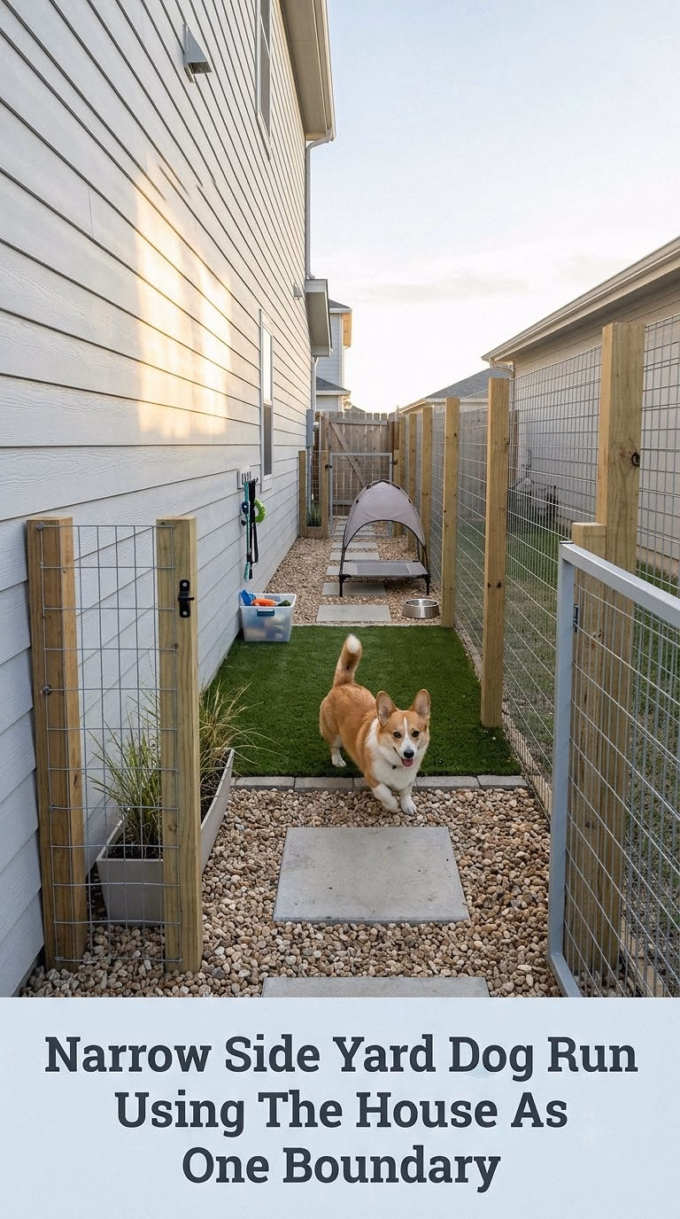 Narrow Side Yard Dog Run Using The House As One Boundary
