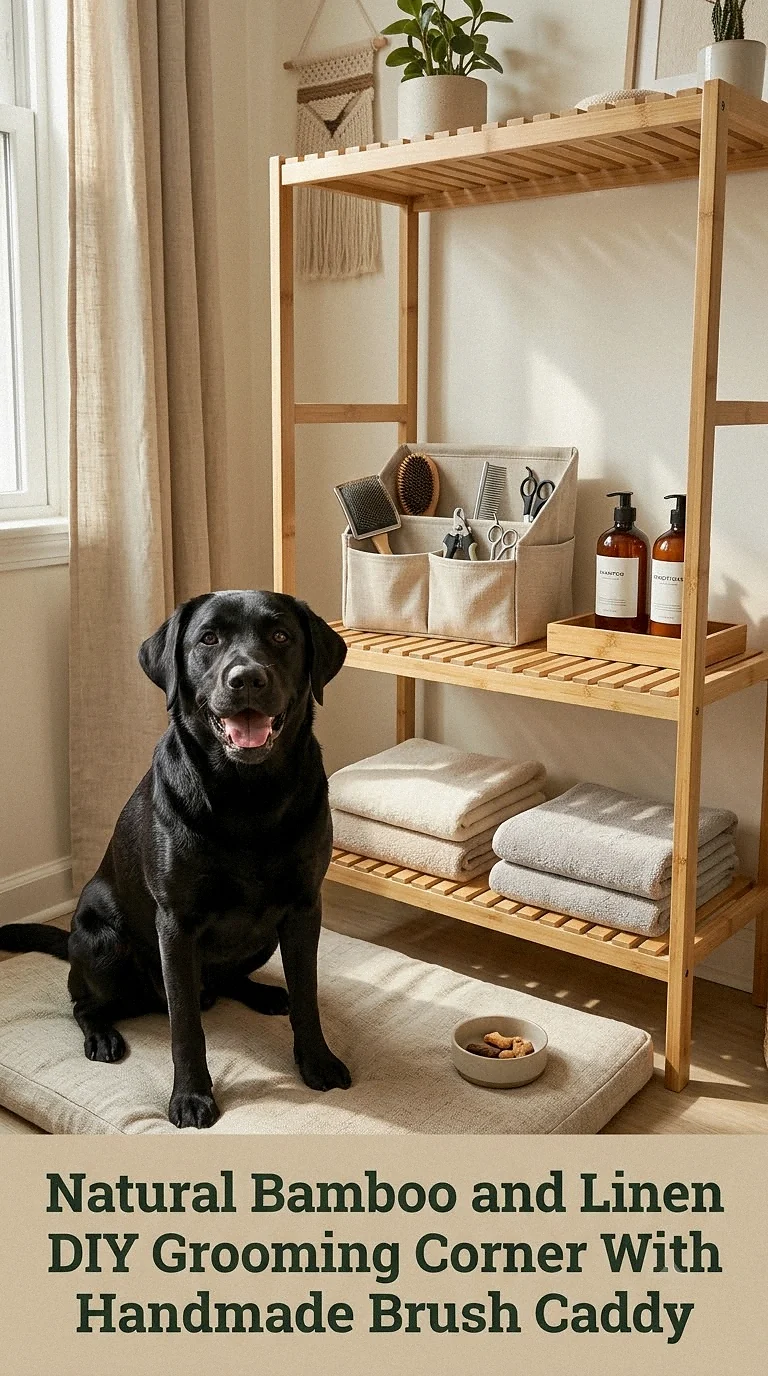 Natural Bamboo and Linen DIY Grooming Corner With Handmade Brush Caddy