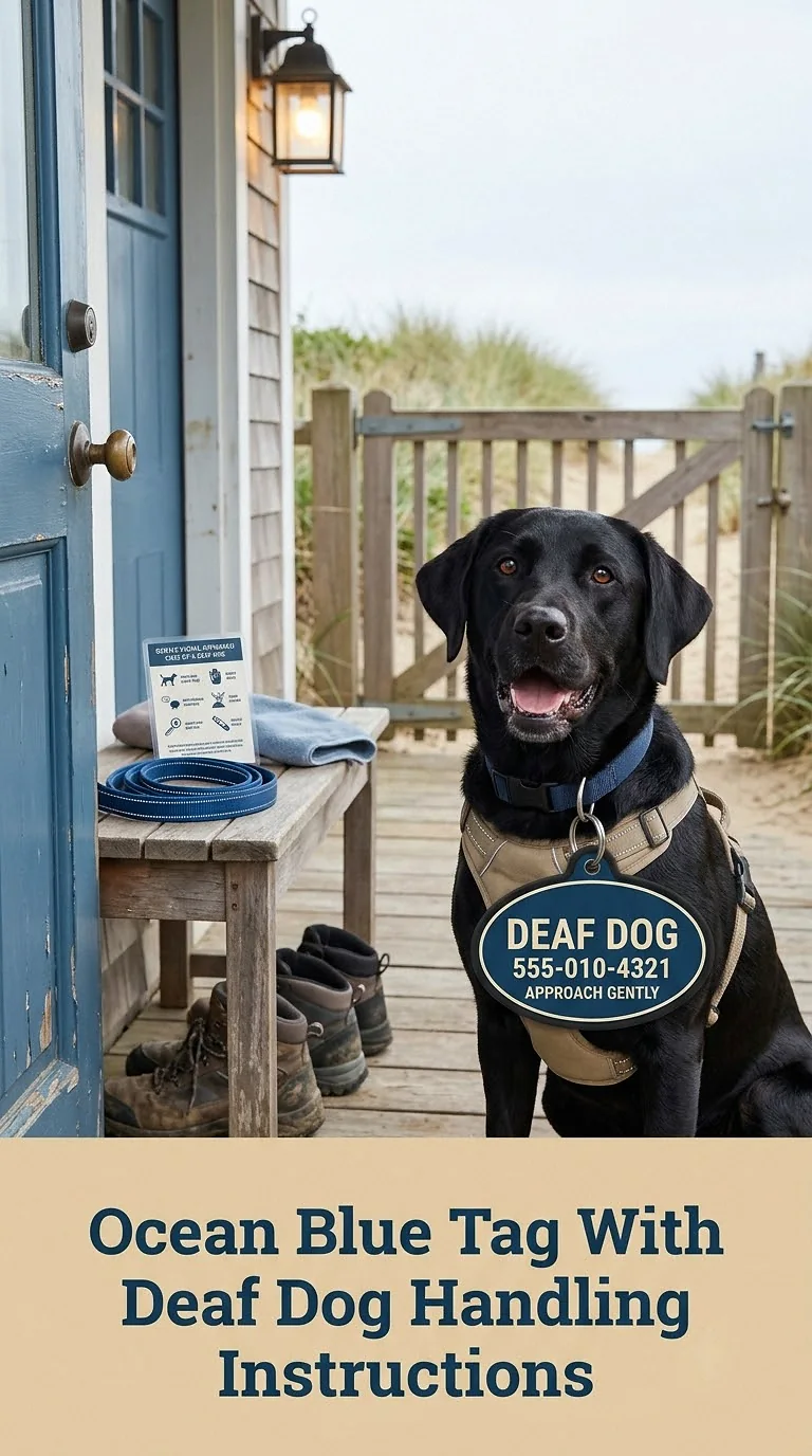 Ocean Blue Tag With Deaf Dog Handling Instructions