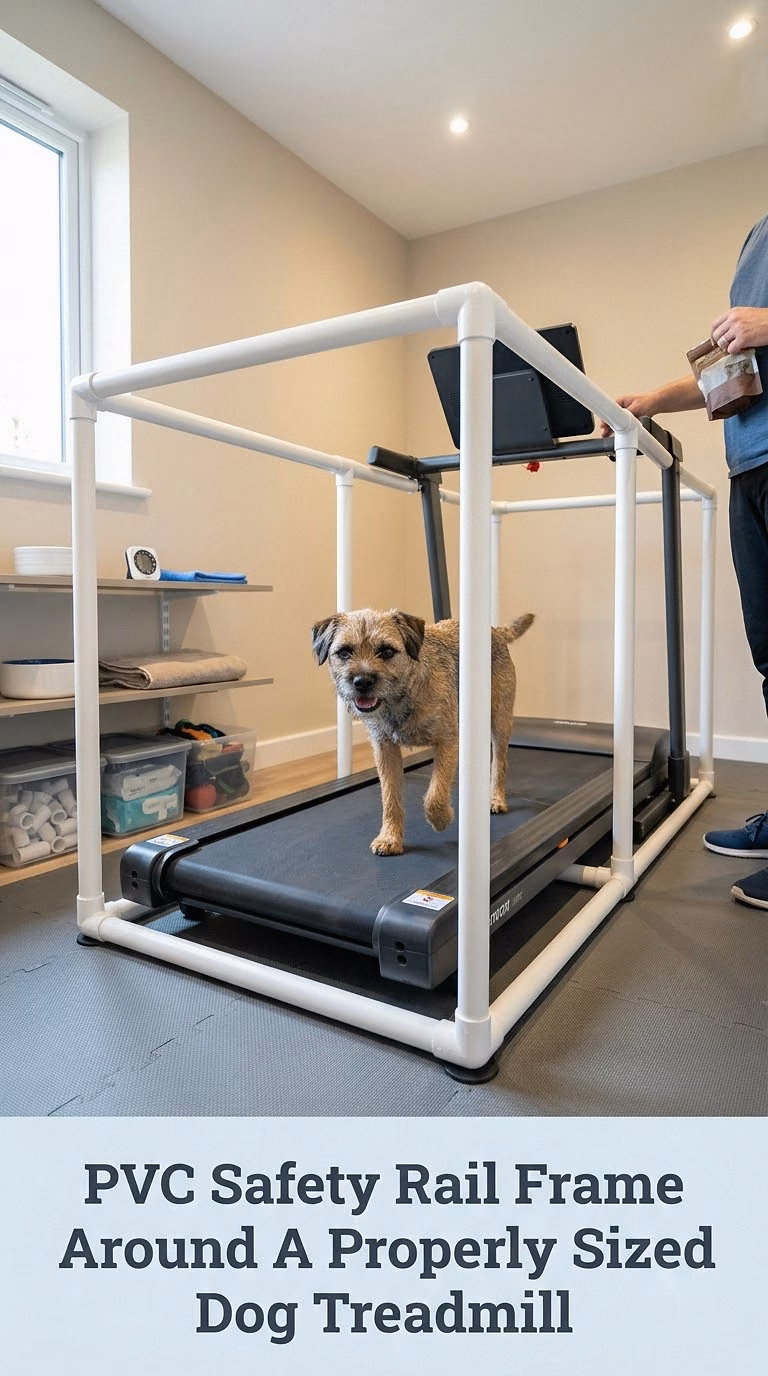 PVC Safety Rail Frame Around A Properly Sized Dog Treadmill