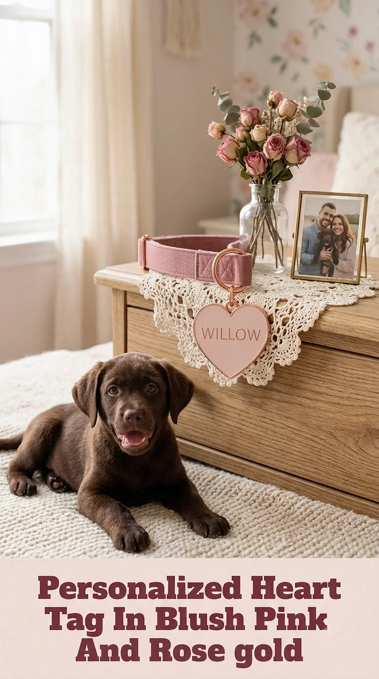 Personalized Heart Tag In Blush Pink And Rose Gold