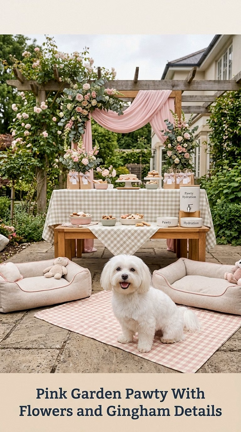 Pink Garden Pawty With Flowers and Gingham Details