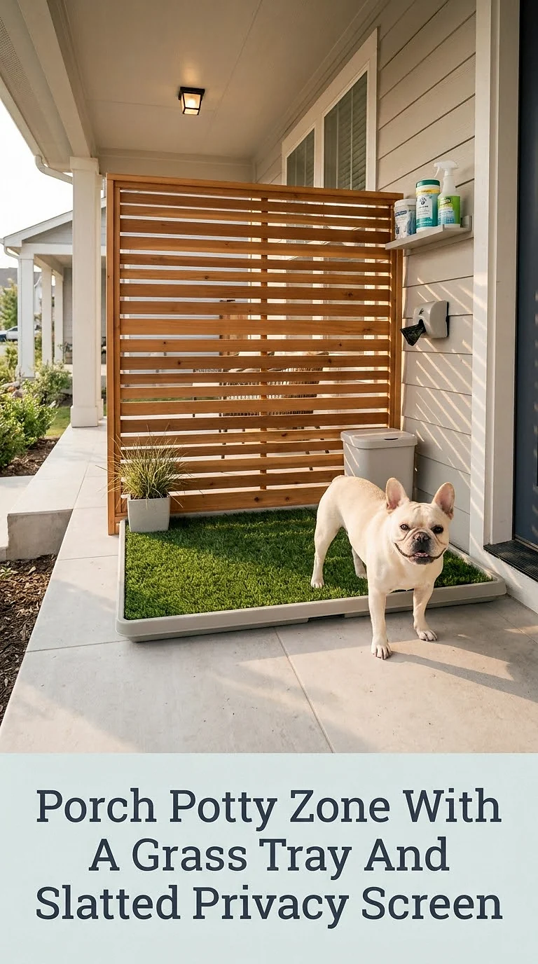 Porch Potty Zone With A Grass Tray And Slatted Privacy Screen