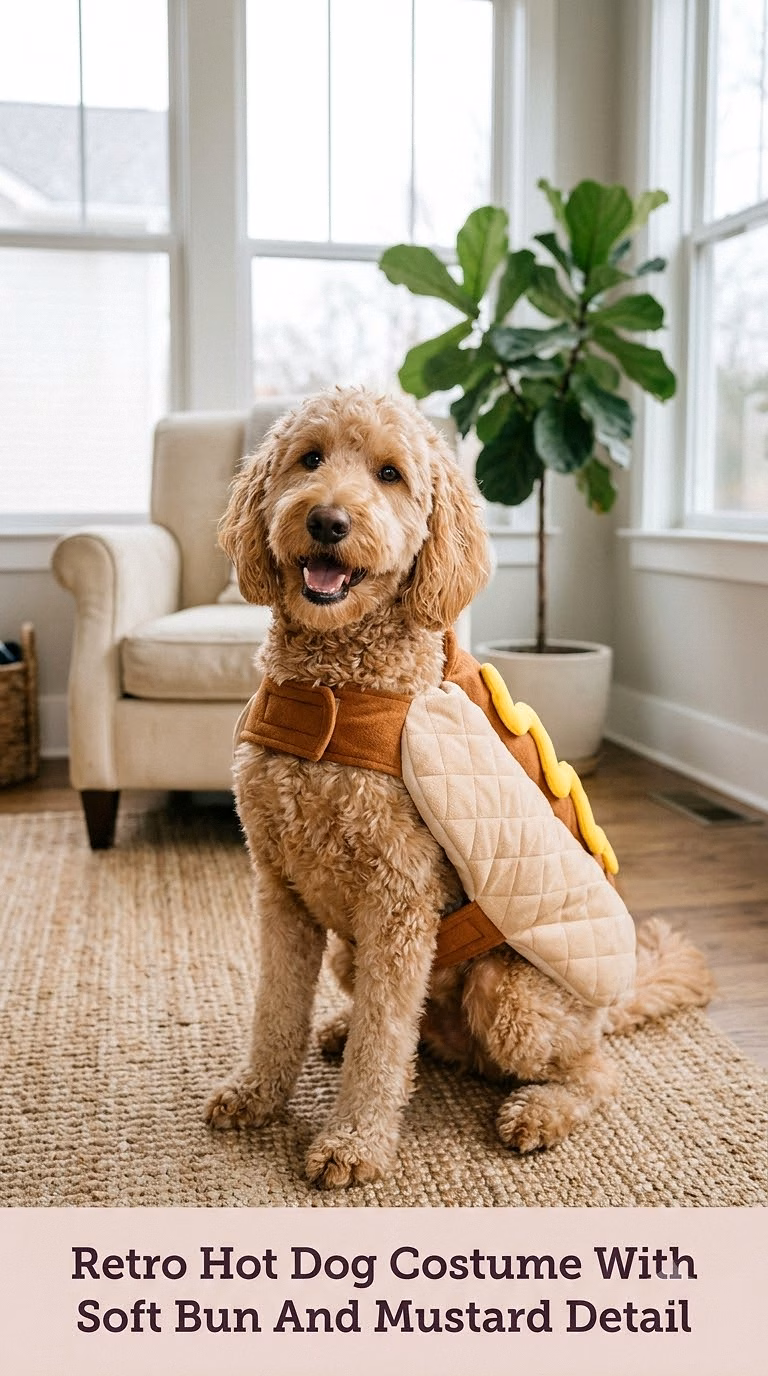 Retro Hot Dog Costume With Soft Bun And Mustard Detail