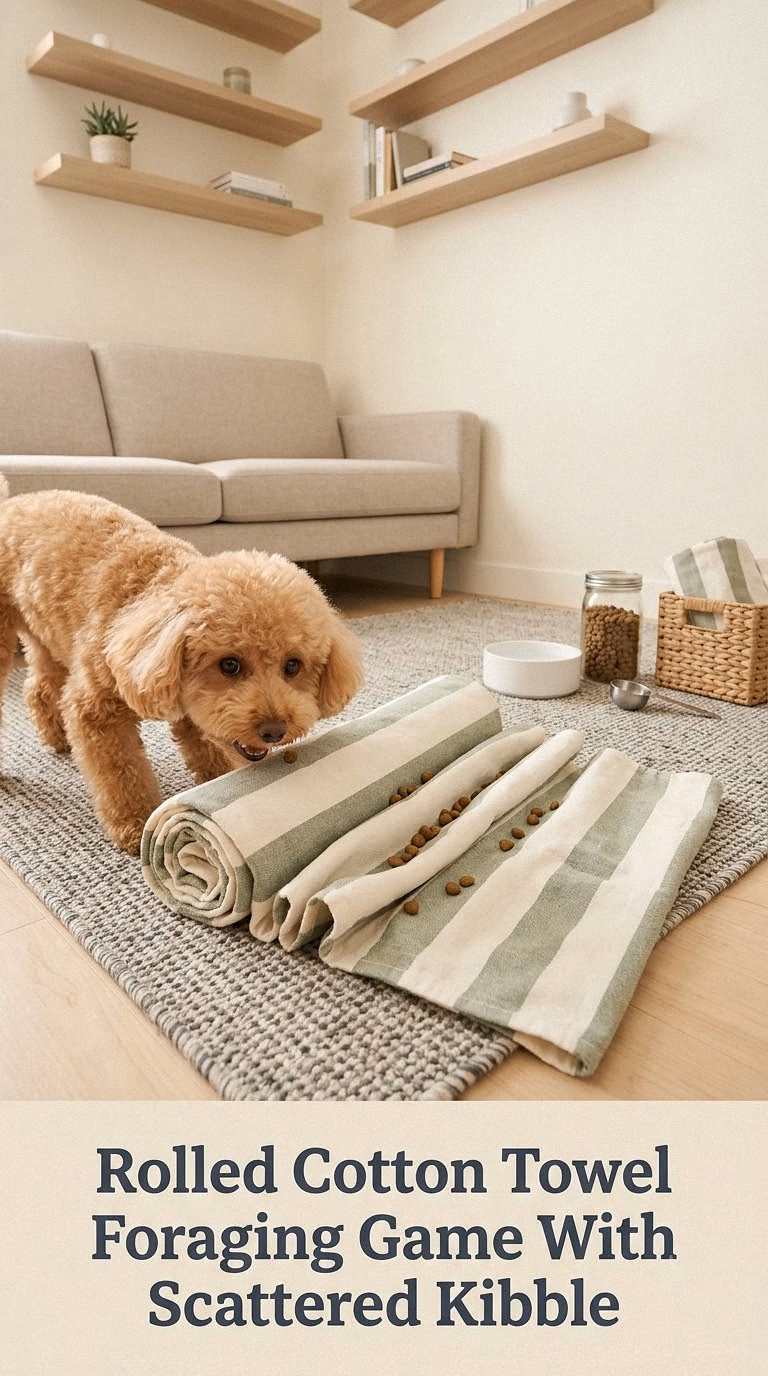 Rolled Cotton Towel Foraging Game With Scattered Kibble