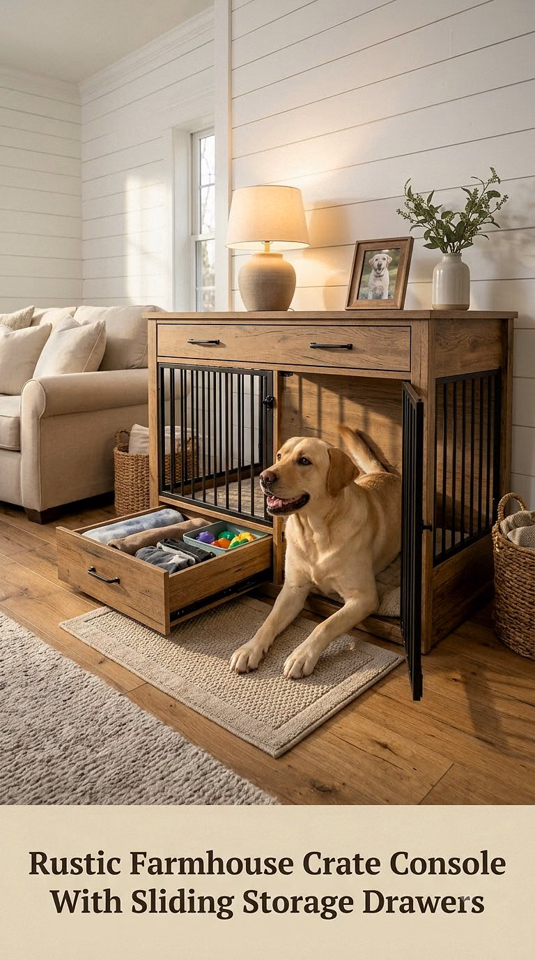 Rustic Farmhouse Crate Console With Sliding Storage Drawers