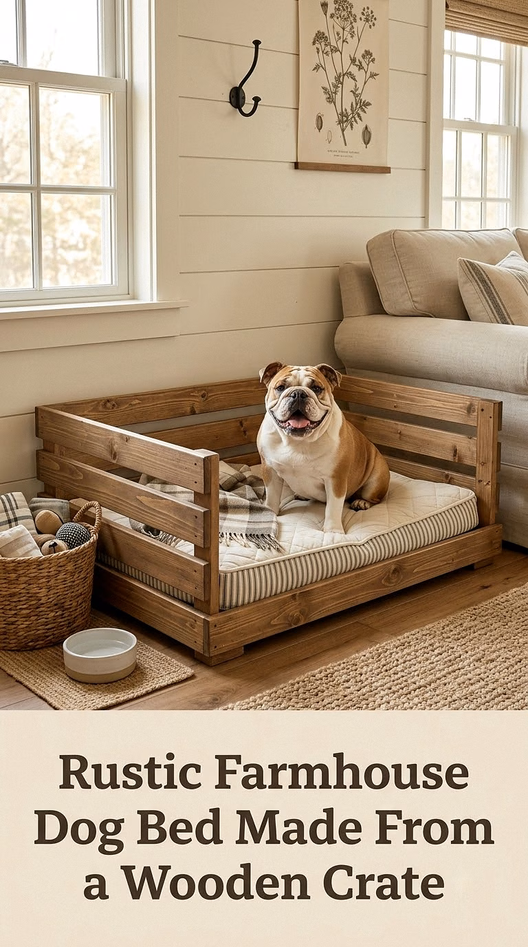 Rustic Farmhouse Dog Bed Made From a Wooden Crate