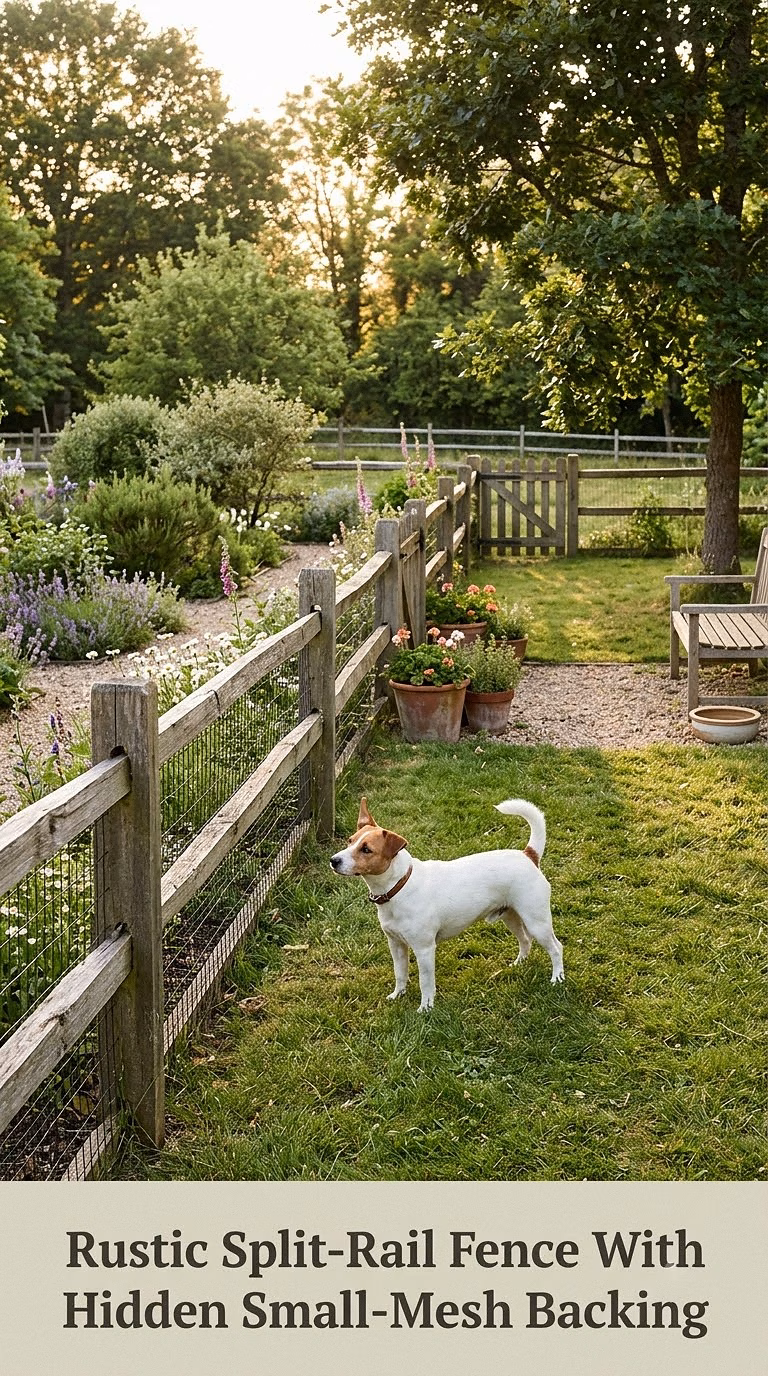 Rustic Split-Rail Fence With Hidden Small-Mesh Backing