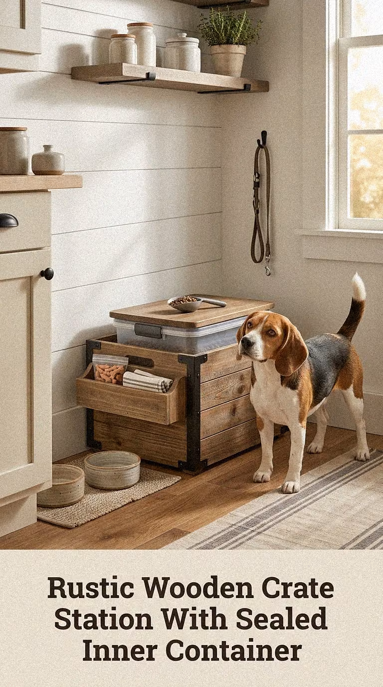 Rustic Wooden Crate Station With Sealed Inner Container