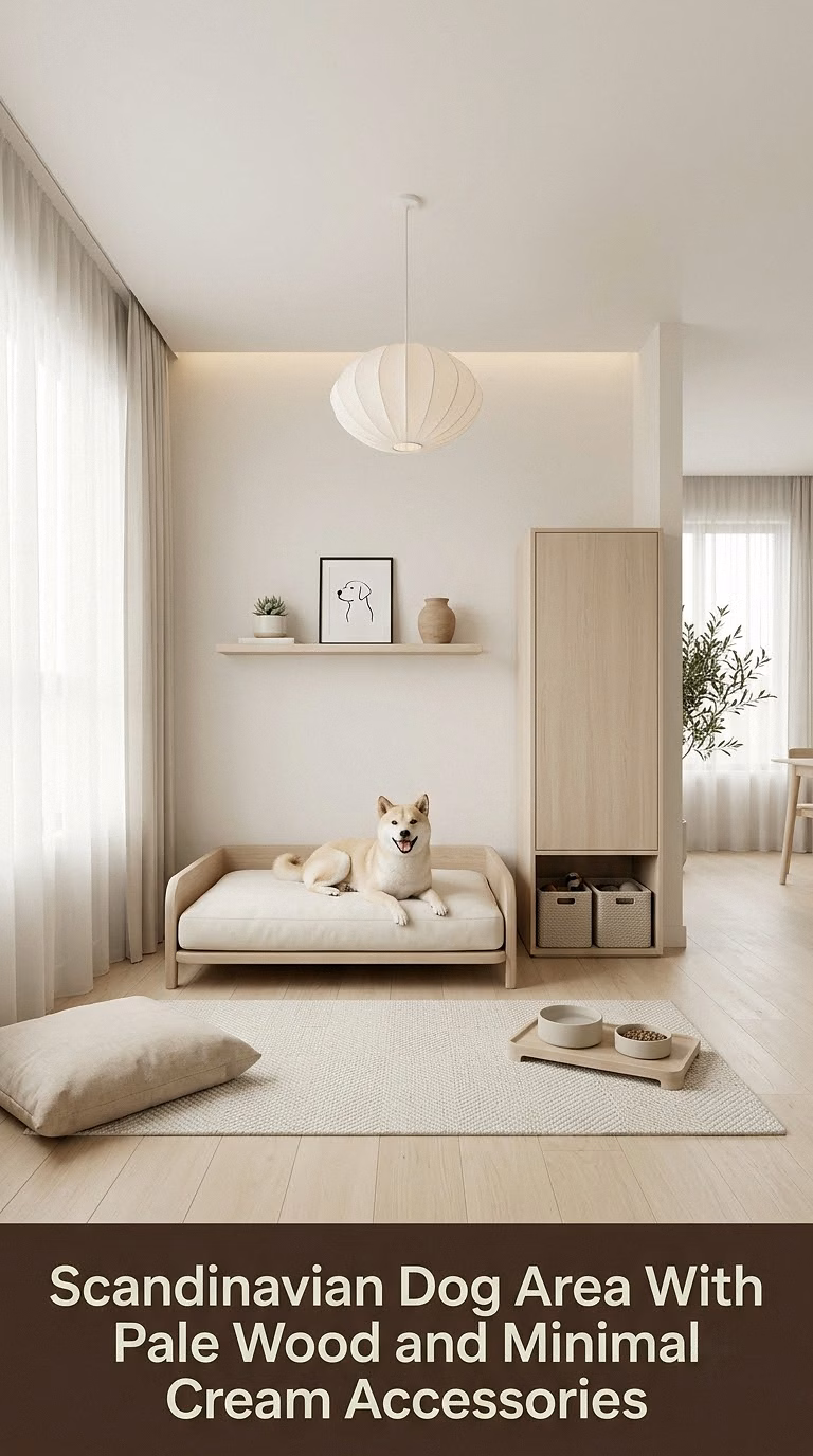7. Scandinavian Dog Area With Pale Wood and Minimal Cream Accessories