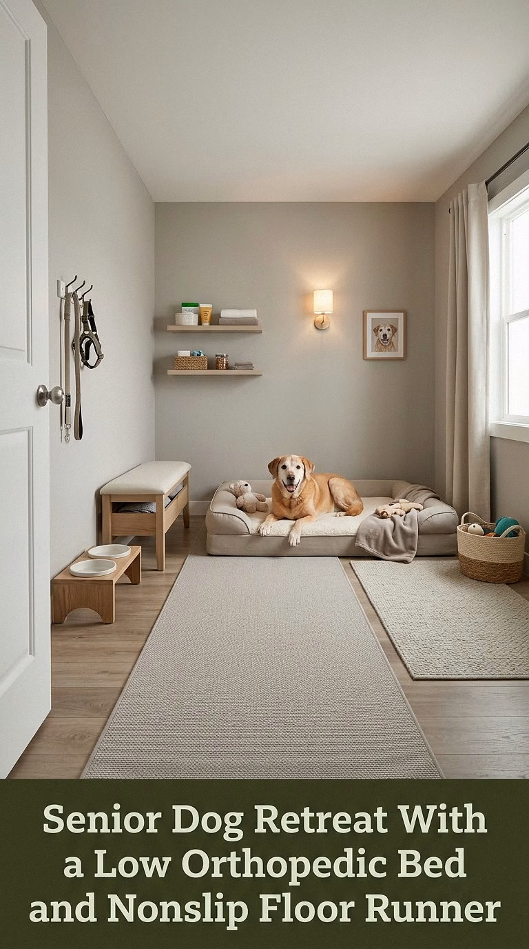 7. Senior Dog Retreat With a Low Orthopedic Bed and Nonslip Floor Runner