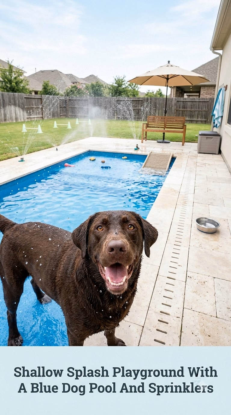 Shallow Splash Playground With A Blue Dog Pool And Sprinklers