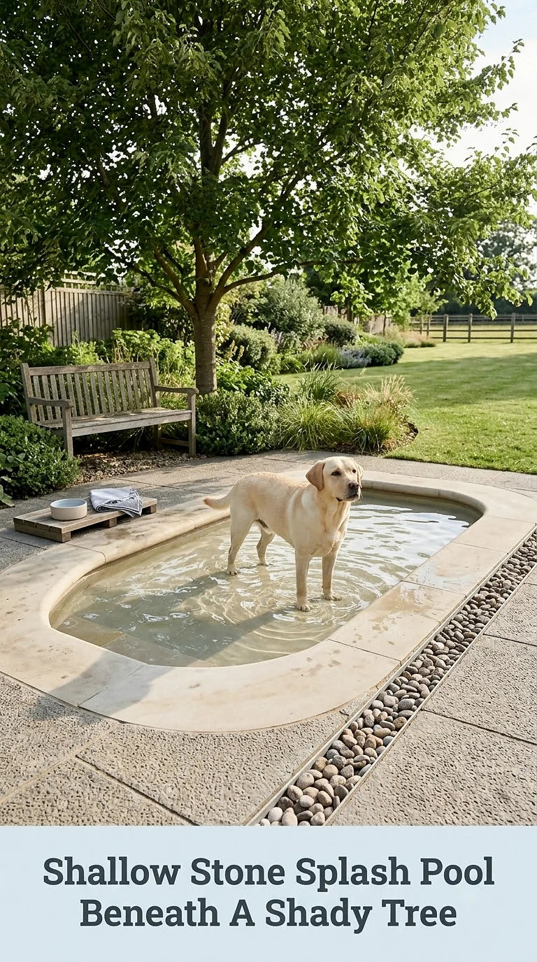 Shallow Stone Splash Pool Beneath A Shady Tree