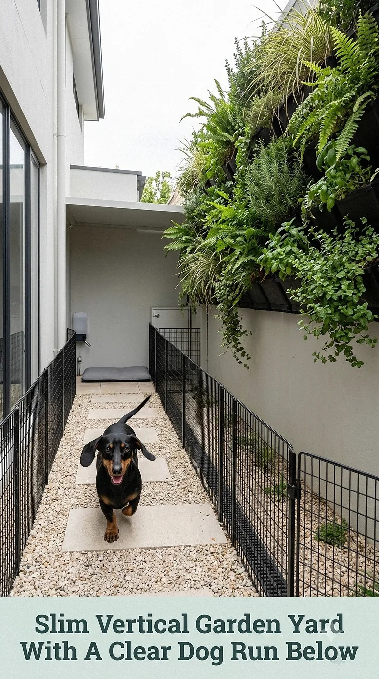 Slim Vertical Garden Yard With A Clear Dog Run Below